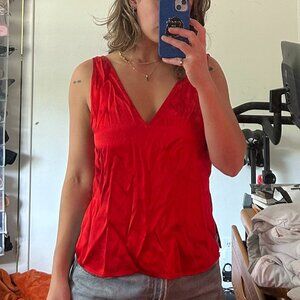 Stine Goya Red Silk V-Neck Sleeveless Blouse